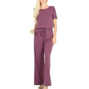 Short sleeved comfy jumpsuit with pockets in mauve